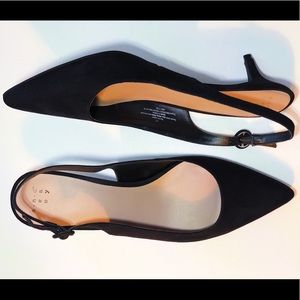 Faux black suede kitten heel